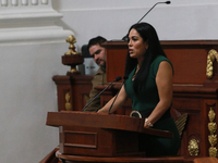 Deputy Esther Silvia Sanchez Barrios of the Parliamentary Association of Women for Feminist and Inclusive Commerce speaks during the solemn...