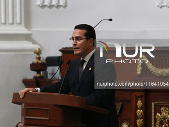 Deputy Alejandro Carbajal Gonzalez of the Progressive Parliamentary Association of Transformation speaks during the solemn session in which...