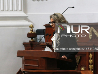 Deputy Nora Arias Contreras, of the Party of the Democratic Revolution (PRD), speaks during the solemn session in which Clara Brugada takes...