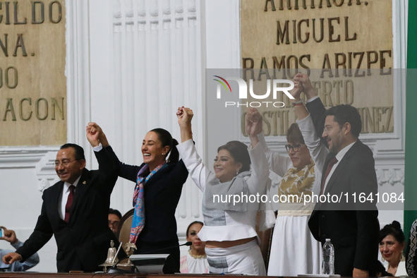 Clara Brugada, Head of Government of Mexico City, is accompanied by Rafael Guerra Alvarez, President of the Superior Court of Justice of Mex...