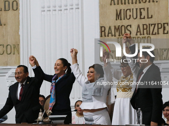 Clara Brugada, Head of Government of Mexico City, is accompanied by Rafael Guerra Alvarez, President of the Superior Court of Justice of Mex...