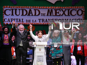 The new Head of Government of Mexico City, Clara Brugada, and the members of her cabinet meet with her guests and supporters during the cele...