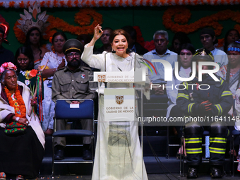 Mexico City's new Head of Government, Clara Brugada, speaks during the celebration following her inauguration, where she meets with her gues...