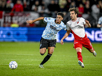 RKC midfielder Daouda Weidmann and FC Utrecht forward Anthony Descotte participate in the match between Utrecht and RKC at Stadium de Galgen...