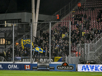 Fans of RKC Waalwijk attend the match between Utrecht and RKC at the Stadium de Galgenwaard in Utrecht, Netherlands, on October 5, 2024. (