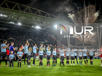 Players of RKC during the match between Utrecht and RKC at Stadium de Galgenwaard for the 2024-2025 season in Utrecht, Netherlands, on Octob...