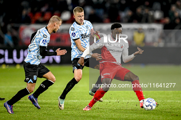 RKC forward Sylvester van der Water, RKC defender Dario van de Buijs, and FC Utrecht forward Noah Ohio are present during the match between...