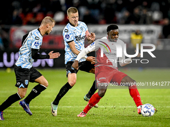 RKC forward Sylvester van der Water, RKC defender Dario van de Buijs, and FC Utrecht forward Noah Ohio are present during the match between...