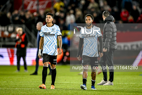 RKC forward Richonell Margaret and RKC midfielder Daouda Weidmann participate in the match between Utrecht and RKC at Stadium de Galgenwaard...