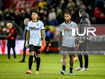 RKC forward Richonell Margaret and RKC midfielder Daouda Weidmann participate in the match between Utrecht and RKC at Stadium de Galgenwaard...