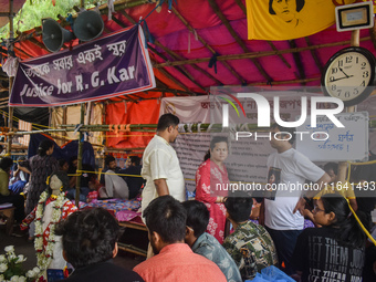 Junior doctors hold a hunger strike to protest against the rape and murder of a PGT woman doctor at Government-run R G Kar Medical College &...