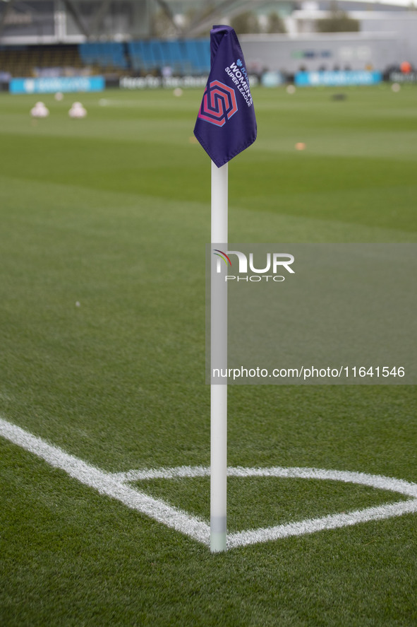 A WSL corner flag is present during the Barclays FA Women's Super League match between Manchester City and West Ham United at the Joie Stadi...