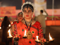 A participant performs during the Dainik Bhaskar Abhivyakti 'Garba Mahotsav' on the occasion of the 'Navratri festival' in Jaipur, Rajasthan...