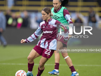 Katrina Gorry #22 of West Ham United F.C. warms up during the Barclays FA Women's Super League match between Manchester City and West Ham Un...