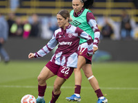 Katrina Gorry #22 of West Ham United F.C. warms up during the Barclays FA Women's Super League match between Manchester City and West Ham Un...