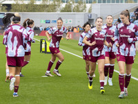 West Ham United F.C. players warm up during the Barclays FA Women's Super League match between Manchester City and West Ham United at the Jo...