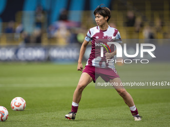 Riko Ueki #9 of West Ham United F.C. warms up during the Barclays FA Women's Super League match between Manchester City and West Ham United...