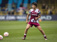 Riko Ueki #9 of West Ham United F.C. warms up during the Barclays FA Women's Super League match between Manchester City and West Ham United...