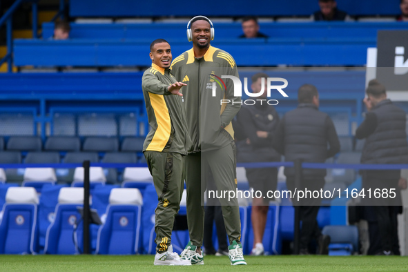 Murillo of Nottingham Forest and Carlos Miguel, Nottingham Forest goalkeeper, are present during the Premier League match between Chelsea an...