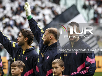 Juventus defender Federico Gatti (4) looks on during the Serie A football match number 7 between Juventus and Cagliari at the Allianz Stadiu...