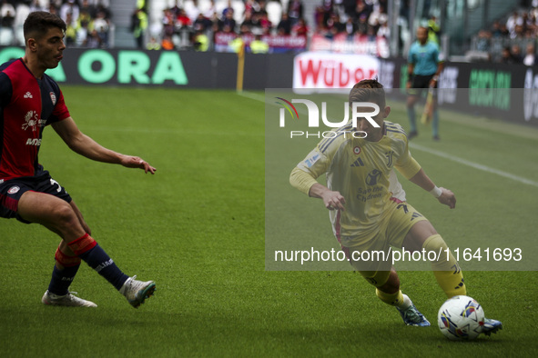 Juventus forward Francisco Conceicao (7) is in action during the Serie A football match number 7, Juventus versus Cagliari, at the Allianz S...