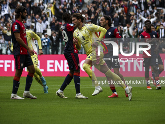 Juventus forward Dusan Vlahovic (9) celebrates after scoring his goal to make it 1-0 during the Serie A football match number 7 between Juve...