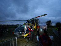 A Eurocopter EC135P2 medical helicopter is seen at the Warsaw Institute of Aviation in Warsaw, Poland on 04 October, 2024. The annual Aviati...