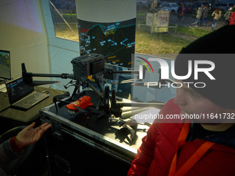 Drones are seen on display at the Warsaw Institute of Aviation in Warsaw, Poland on 04 October, 2024. The annual Aviation Night is an event...