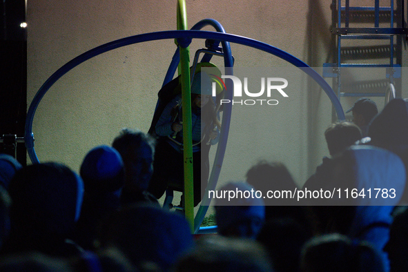 A visitor experiences an aerotrim at the Warsaw Institute of Aviation in Warsaw, Poland on 04 October, 2024. The annual Aviation Night is an...