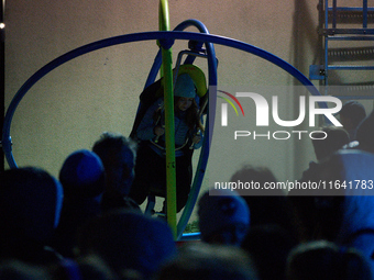 A visitor experiences an aerotrim at the Warsaw Institute of Aviation in Warsaw, Poland on 04 October, 2024. The annual Aviation Night is an...