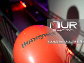 The Honeywell logo is seen on a balloon at the Warsaw Institute of Aviation in Warsaw, Poland on 04 October, 2024. The annual Aviation Night...