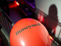 The Honeywell logo is seen on a balloon at the Warsaw Institute of Aviation in Warsaw, Poland on 04 October, 2024. The annual Aviation Night...