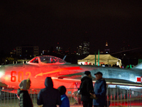 The city skyline can be seen beyond a parked aircraft at the Warsaw Institute of Aviation in Warsaw, Poland on 04 October, 2024. The annual...