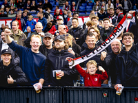 Supporters of Feyenoord Rotterdam attend the match between Feyenoord and Twente at the Feyenoord stadium De Kuip for the Dutch Eredivisie se...