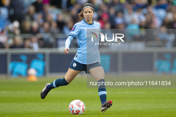 Yui Hasegawa #25 of Manchester City W.F.C. participates in the Barclays FA Women's Super League match between Manchester City and West Ham U...