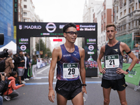 Toshikazu Yamanishi (left) and Francesco Fortunato (right) participate in the international 10km race walk in Madrid, Spain, on October 6. (