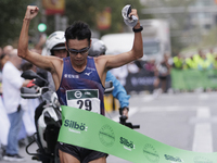 Toshikazu Yamanishi wins the international 10km race walk in Madrid, Spain, on October 6. (