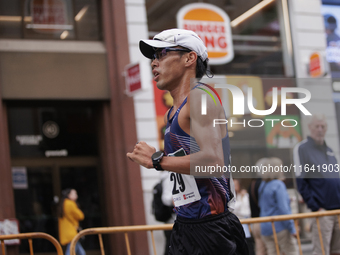 Toshikazu Yamanishi participates in the international 10km race walk in Madrid, Spain, on October 6. (