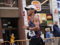 Toshikazu Yamanishi participates in the international 10km race walk in Madrid, Spain, on October 6. (