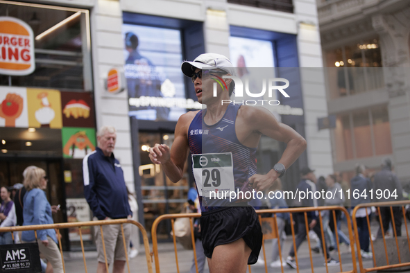 Toshikazu Yamanishi participates in the international 10km race walk in Madrid, Spain, on October 6. 