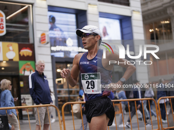 Toshikazu Yamanishi participates in the international 10km race walk in Madrid, Spain, on October 6. (