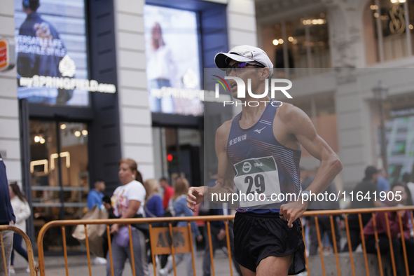 Toshikazu Yamanishi participates in the international 10km race walk in Madrid, Spain, on October 6. 