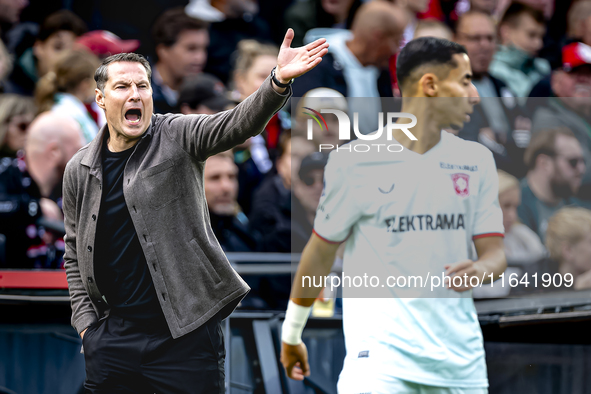 Feyenoord Rotterdam trainer Brian Priske is present during the match between Feyenoord and Twente at the Feyenoord stadium De Kuip for the D...