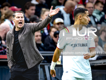 Feyenoord Rotterdam trainer Brian Priske is present during the match between Feyenoord and Twente at the Feyenoord stadium De Kuip for the D...