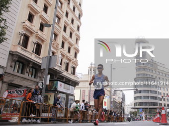 The race walker Chia-Wei Hsu participates in the international 10km march race in Madrid, Spain, on October 6. (