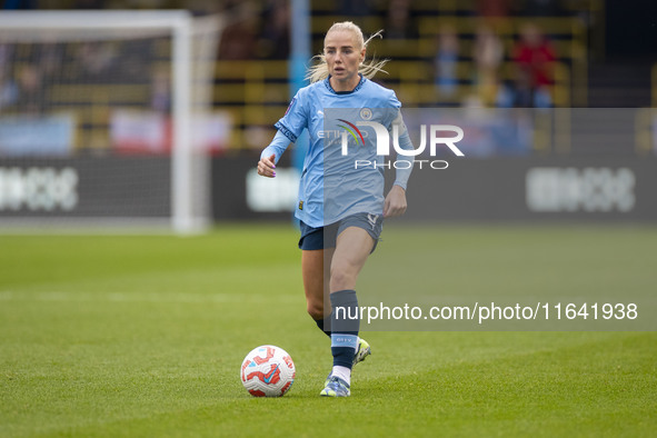 Alex Greenwood #5 of Manchester City W.F.C. participates in the Barclays FA Women's Super League match between Manchester City and West Ham...