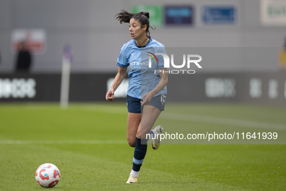 Leila Ouahabi #15 of Manchester City W.F.C. participates in the Barclays FA Women's Super League match between Manchester City and West Ham...