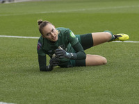 Kinga Szemik, number 1 of West Ham United F.C., concedes a goal during the Barclays FA Women's Super League match between Manchester City an...