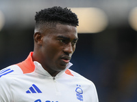 Taiwo Awoniyi of Nottingham Forest plays during the Premier League match between Chelsea and Nottingham Forest at Stamford Bridge in London,...