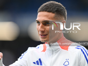 Nicolas Dominguez of Nottingham Forest participates in the Premier League match between Chelsea and Nottingham Forest at Stamford Bridge in...